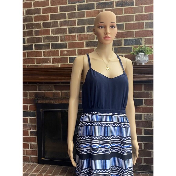 J.Crew  Women’s Maxi Dress with Printed Skirt Size 10 Navy Blue Sundress,Beach - Picture 15 of 16